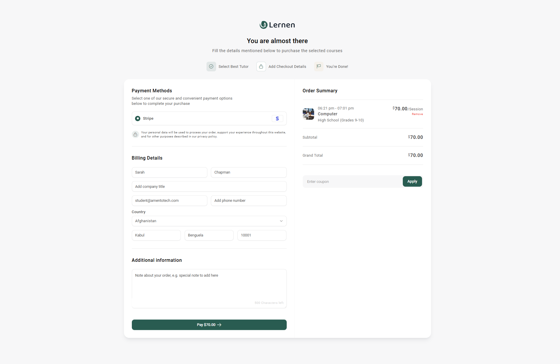 Checkout Cart Interface